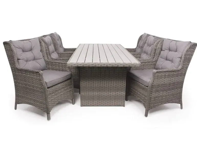 Rio Havemøbelsæt 94x210 inkl. 6 Loungestole m/ EASY DRY hynder - Grå