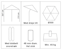 Saga Markedsparasol Ø300 med tilt - Lys Sand / Grå