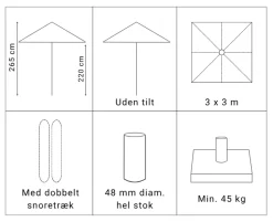 Sanne Luksus Olefin Markedsparasol 3x3 - Taupe