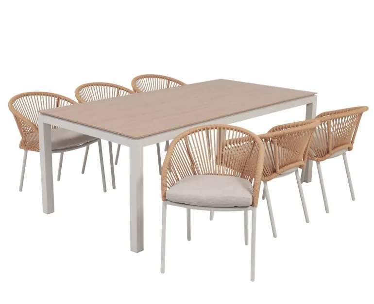 Selma Nora Havemøbelsæt m/6 stole - 100x200 - Gråhvid