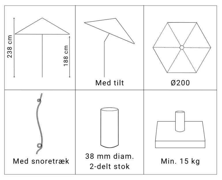 Signe Markedsparasol Ø200 med tilt - Sand