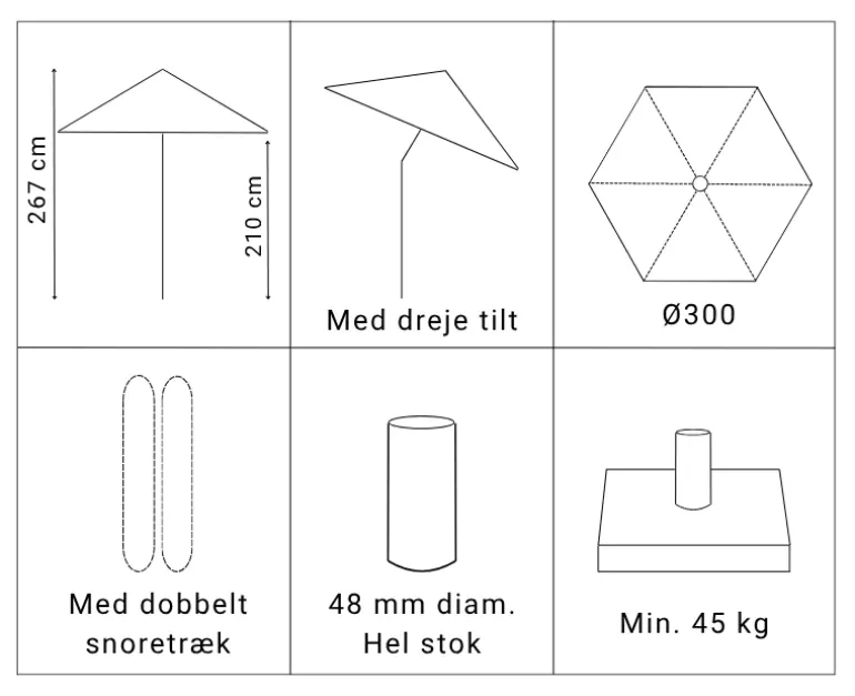 Signe Markedsparasol Ø300 med tilt - Hvid / Beige Stribet