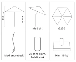 Signe Markedsparasol Ø200 med tilt - Sort