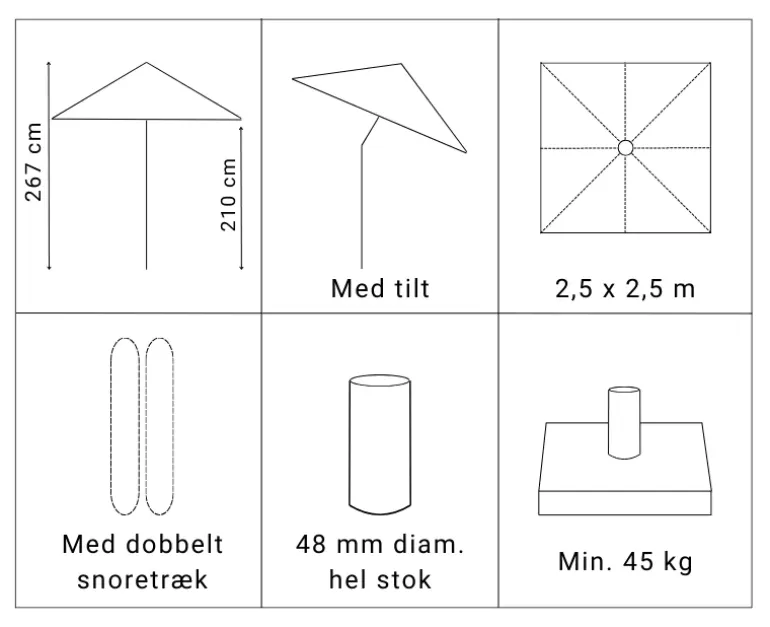 Signe Markedsparasol 250x250 med tilt - Grå