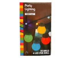 Solar LED Party Kæde m/20 Mix Kugler - Farvede pærer