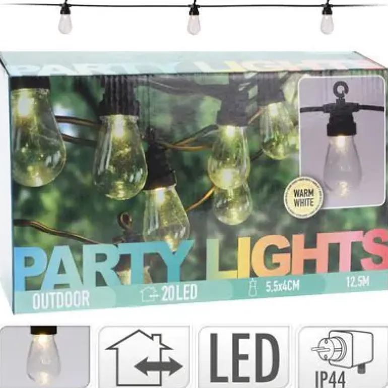 Solar LED Party Kæde m/20 pærer - Varm hvid