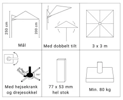 Sonja Hængeparasol 3x3 meter - Sand
